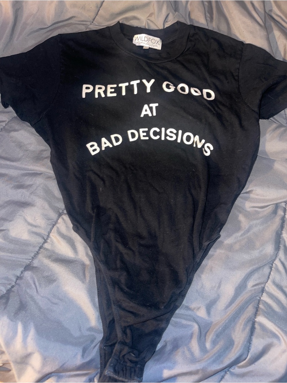 Wildfox Black Graphic Bodysuit - "Pretty Good at Bad Decisions"